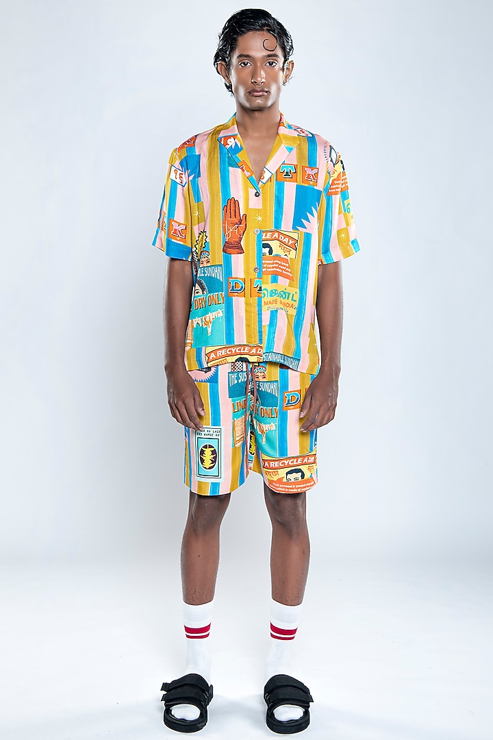 Multi-Colored Lyocell Tencel Satin Printed Shorts by Doh Tak Keh Men at Pernia's Pop Up Shop