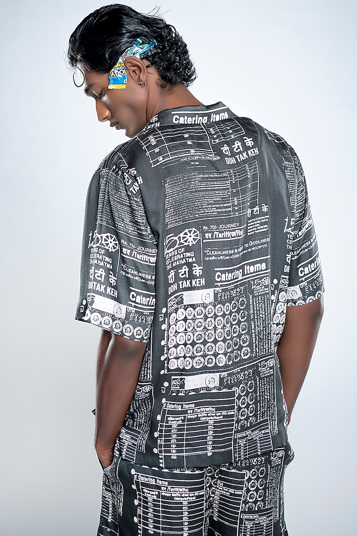 Jade Black & Chalk White Lyocell Tencel Satin Printed Summer Shirt by Doh Tak Keh Men at Pernia's Pop Up Shop