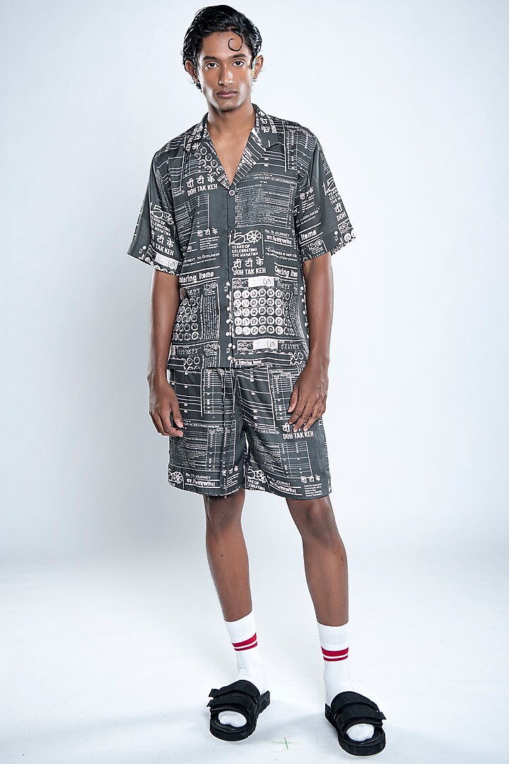Jade Black & Chalk White Lyocell Tencel Satin Printed Summer Shirt by Doh Tak Keh Men at Pernia's Pop Up Shop