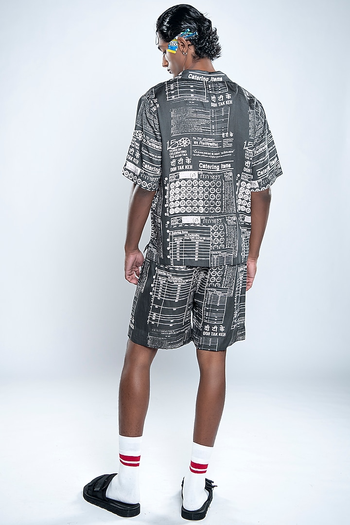 Jade Black & Chalk White Lyocell Tencel Satin Printed Summer Shirt by Doh Tak Keh Men at Pernia's Pop Up Shop