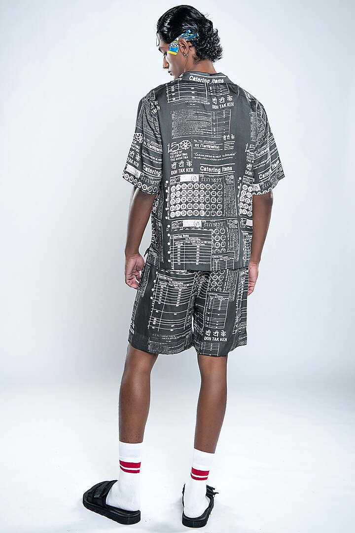 Jade Black & Chalk White Lyocell Tencel Satin Printed Shorts by Doh Tak Keh Men at Pernia's Pop Up Shop