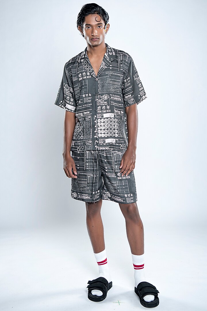 Jade Black & Chalk White Lyocell Tencel Satin Printed Shorts by Doh Tak Keh Men at Pernia's Pop Up Shop