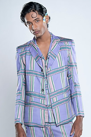 Amethyst Lyocell Tencel Satin Printed Blazer by Doh Tak Keh Men