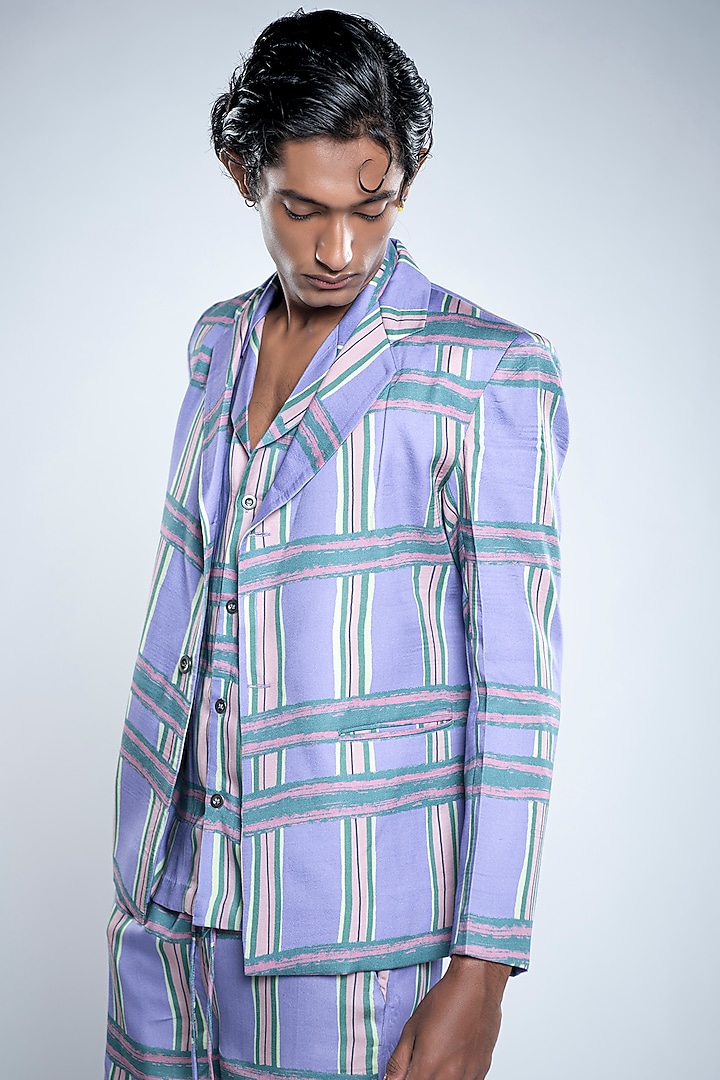 Amethyst Lyocell Tencel Satin Printed Blazer by Doh Tak Keh Men at Pernia's Pop Up Shop