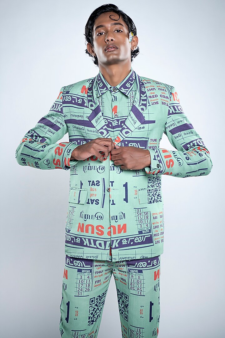 Chutney Green Lyocell Tencel Flex Printed Blazer by Doh Tak Keh Men at Pernia's Pop Up Shop