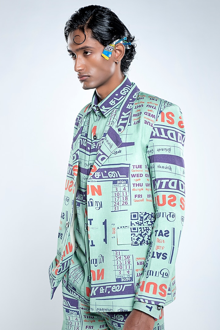 Chutney Green Lyocell Tencel Flex Printed Blazer by Doh Tak Keh Men at Pernia's Pop Up Shop