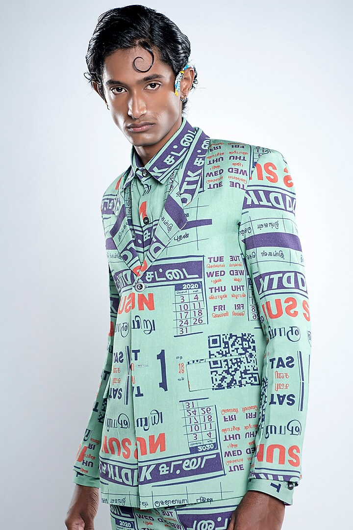 Chutney Green Lyocell Tencel Flex Printed Blazer by Doh Tak Keh Men at Pernia's Pop Up Shop