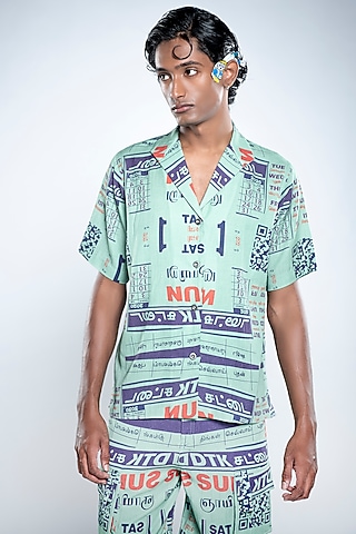 Chutney Green Lyocell Tencel Flex Printed Shirt by Doh Tak Keh Men