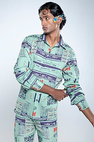 Chutney Green Lyocell Tencel Printed Shirt by Doh Tak Keh Men