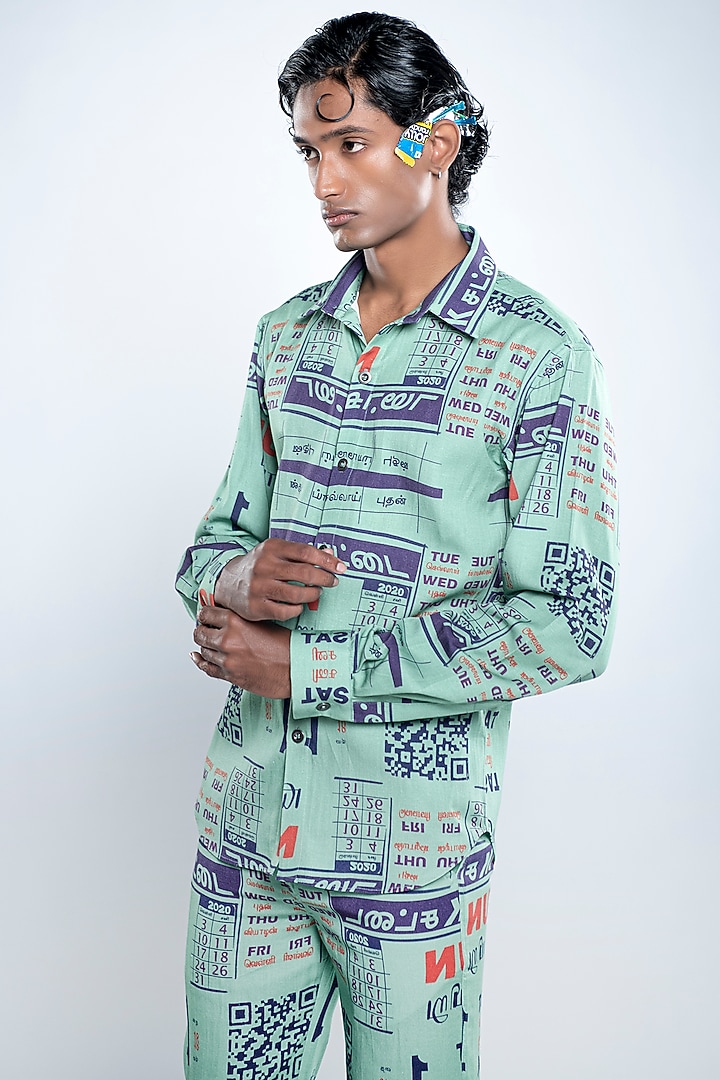 Chutney Green Lyocell Tencel Printed Party Wear Shirt by Doh Tak Keh Men at Pernia's Pop Up Shop