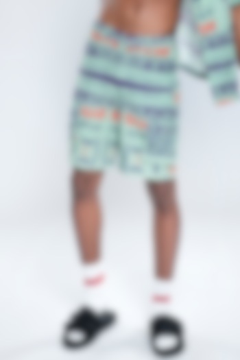 Chutney Green Lyocell Tencel Flex Printed Bermuda Shorts by Doh Tak Keh Men