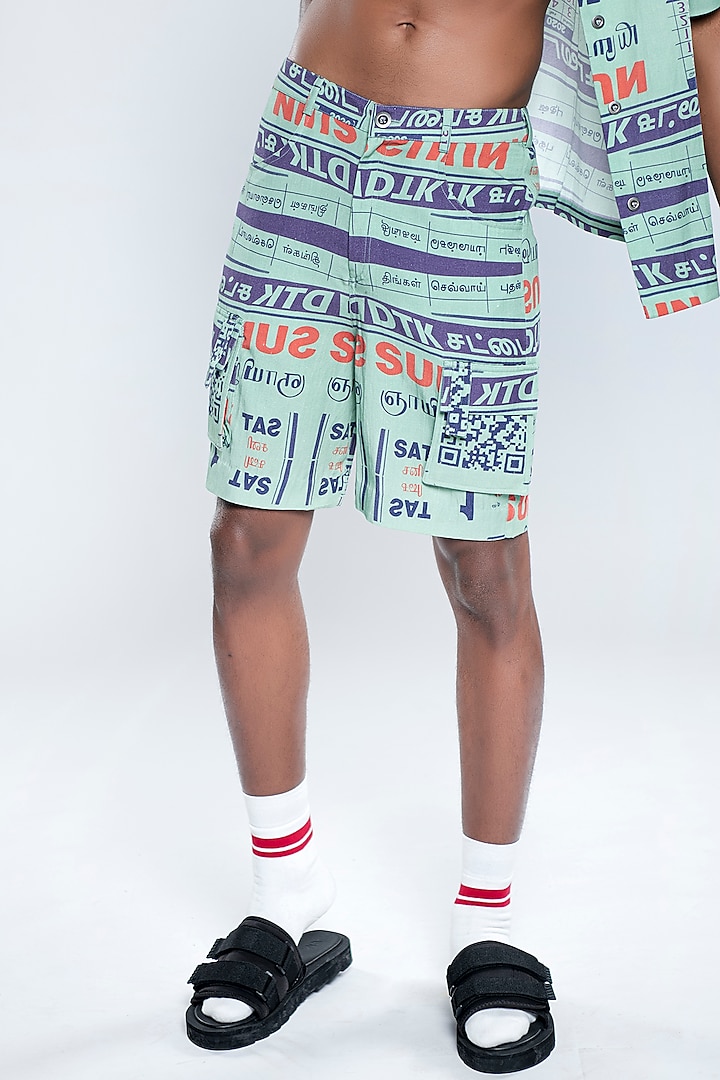 Chutney Green Lyocell Tencel Flex Printed Bermuda Shorts by Doh Tak Keh Men