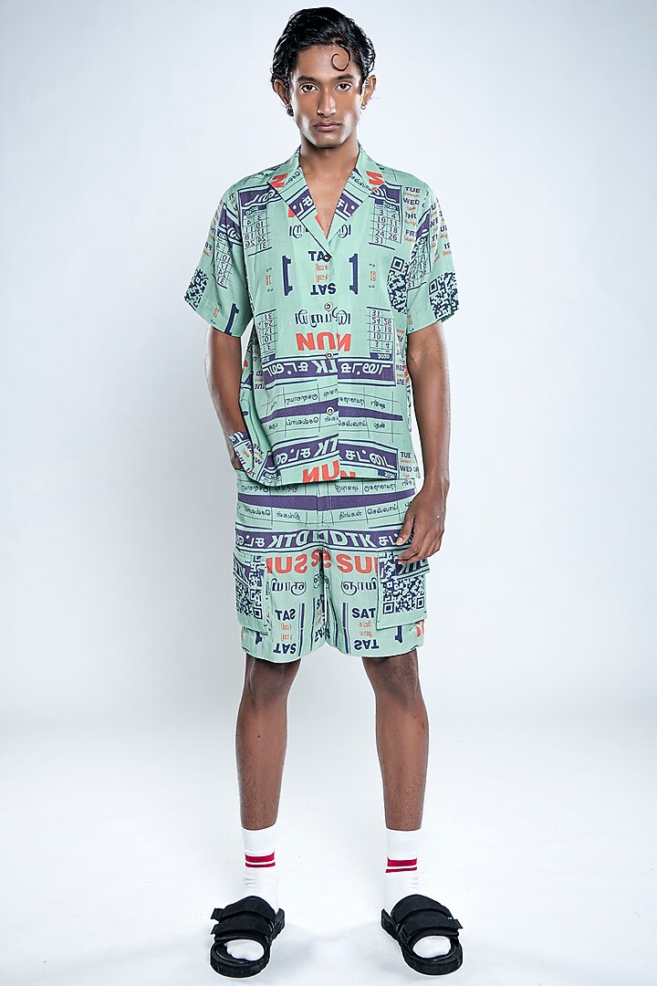 Chutney Green Lyocell Tencel Flex Printed Bermuda Shorts by Doh Tak Keh Men at Pernia's Pop Up Shop