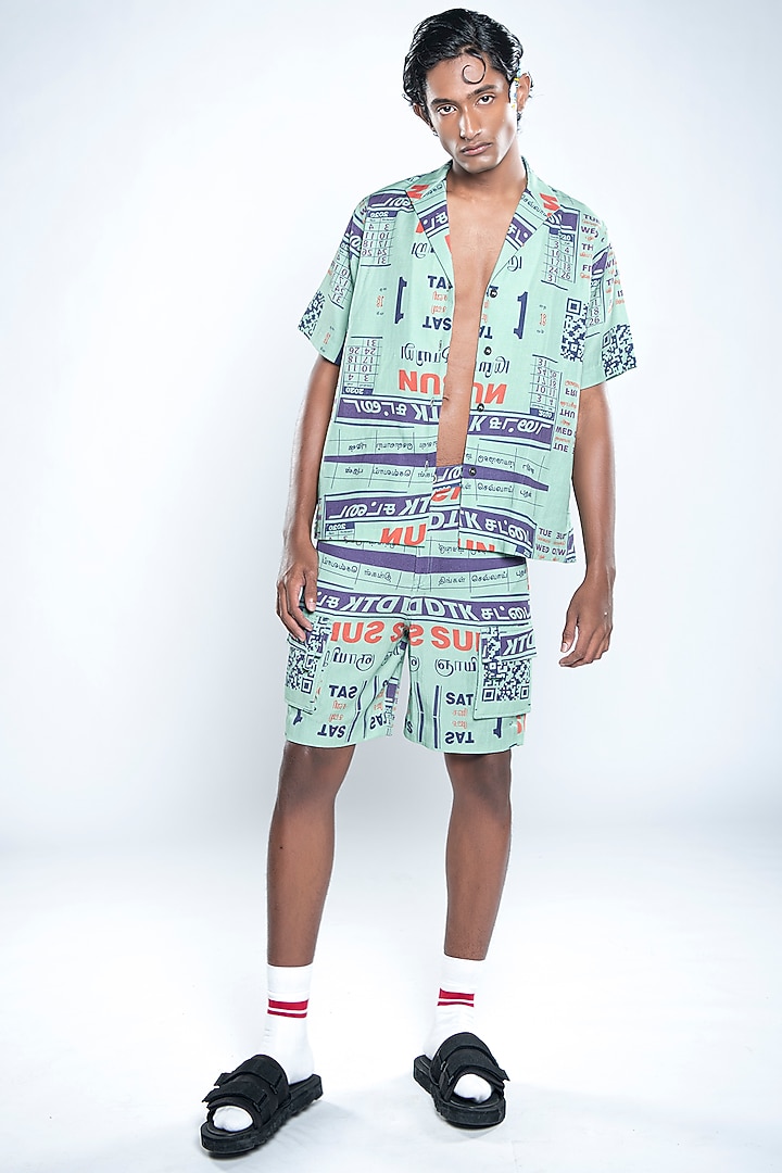 Chutney Green Lyocell Tencel Flex Printed Bermuda Shorts by Doh Tak Keh Men at Pernia's Pop Up Shop