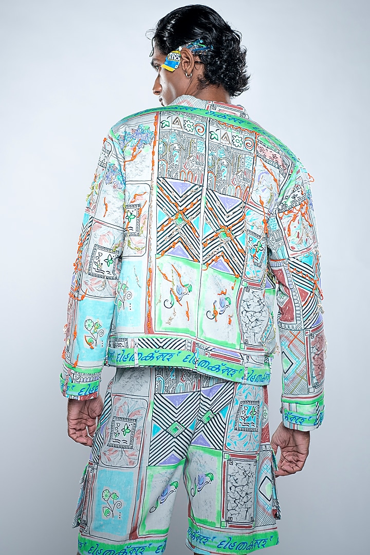 Multi-Colored Lyocell Tencel Flex Printed Bomber Jacket by Doh Tak Keh Men at Pernia's Pop Up Shop