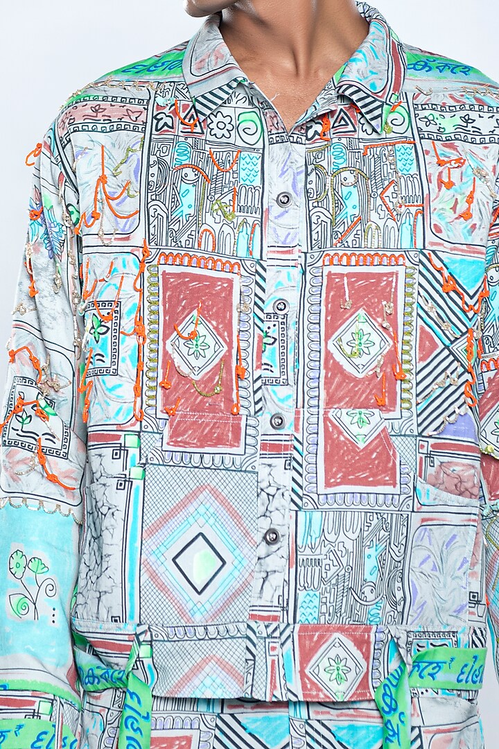 Multi-Colored Lyocell Tencel Flex Printed Bomber Jacket by Doh Tak Keh Men at Pernia's Pop Up Shop