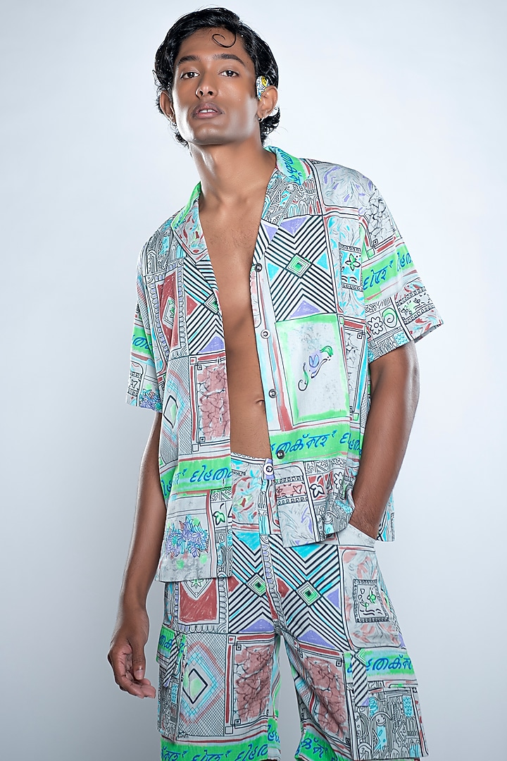 Multi-Colored Lyocell Tencel Flex Printed Summer Shirt by Doh Tak Keh Men at Pernia's Pop Up Shop