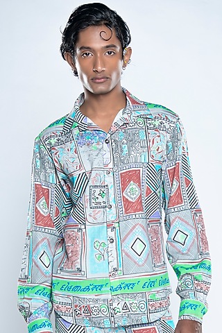 Multi-Colored Lyocell Tencel Flex Printed Shirt by Doh Tak Keh Men