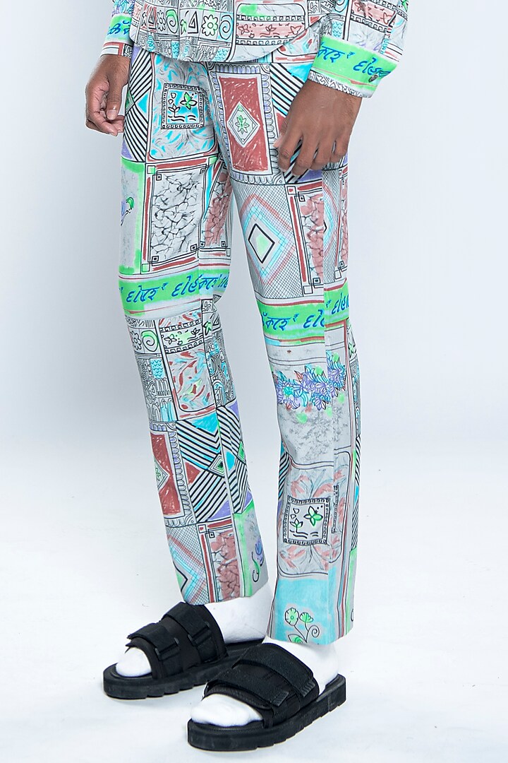 Multi-Colored Lyocell Tencel Flex Printed Trousers by Doh Tak Keh Men