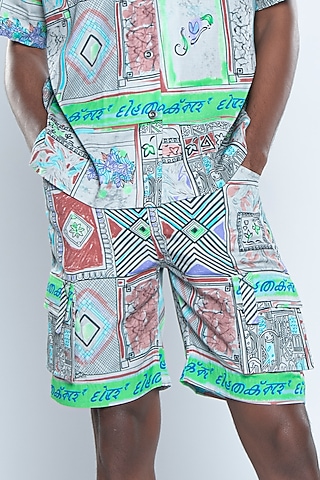 Multi-Colored Lyocell Tencel Flex Printed Shorts by Doh Tak Keh Men