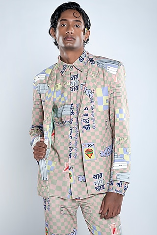 Multi-Colored Lyocell Tencel Flex Printed Blazer by Doh Tak Keh Men