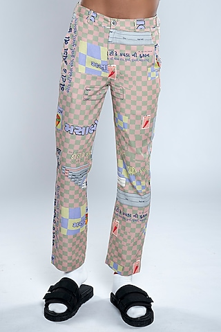 Multi-Colored Lyocell Tencel Flex Printed Trousers by Doh Tak Keh Men
