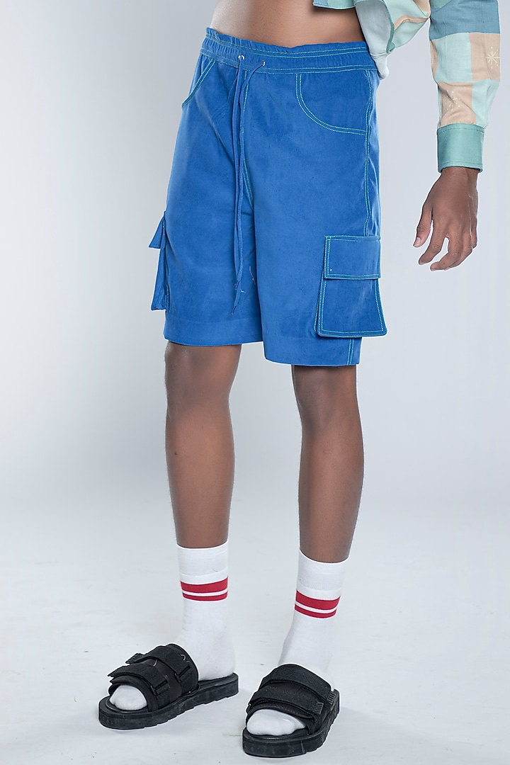 Blue Mole Skin Suede Shorts by Doh Tak Keh Men