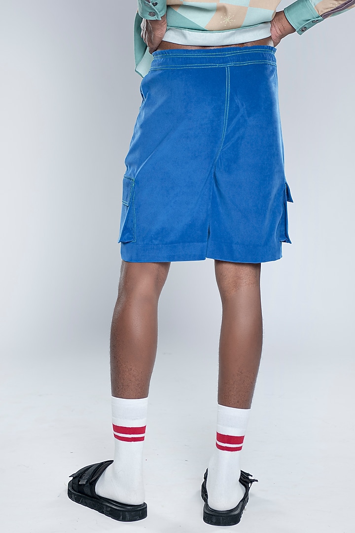 Blue Mole Skin Suede Shorts by Doh Tak Keh Men at Pernia's Pop Up Shop