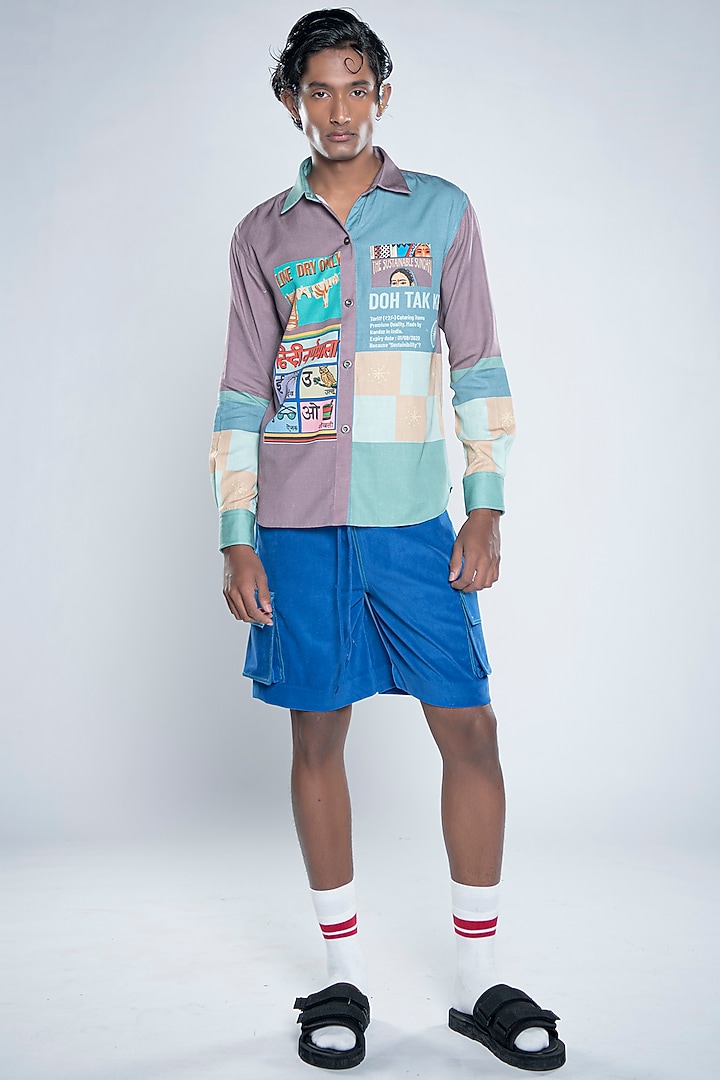 Blue Mole Skin Suede Shorts by Doh Tak Keh Men at Pernia's Pop Up Shop
