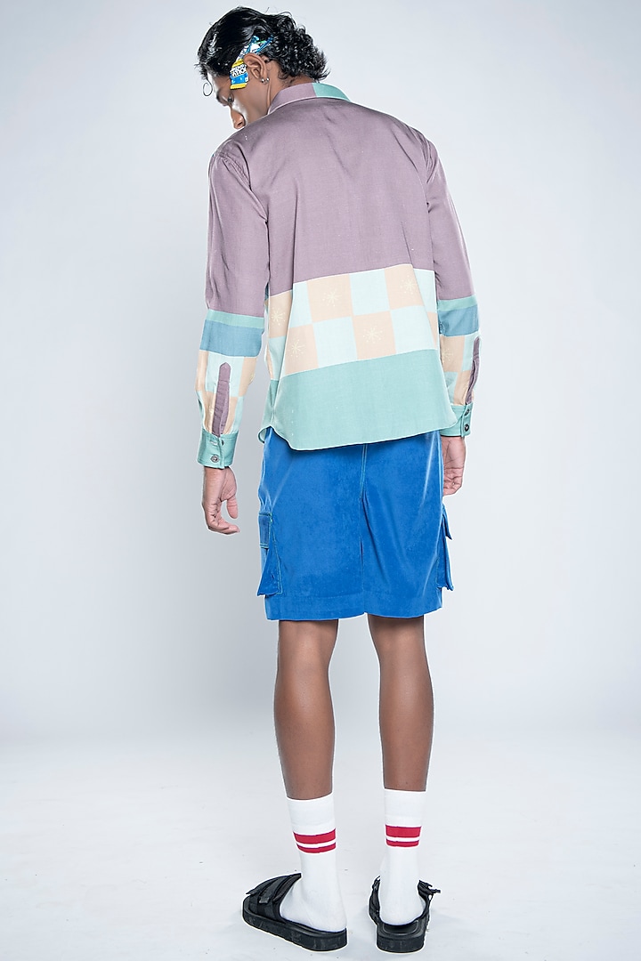 Blue Mole Skin Suede Shorts by Doh Tak Keh Men at Pernia's Pop Up Shop