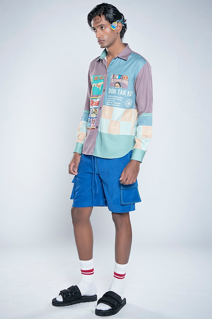 Blue Mole Skin Suede Shorts by Doh Tak Keh Men at Pernia's Pop Up Shop