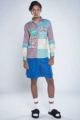Multi-Colored Lyocell Tencel Flex Printed Shirt by Doh Tak Keh Men