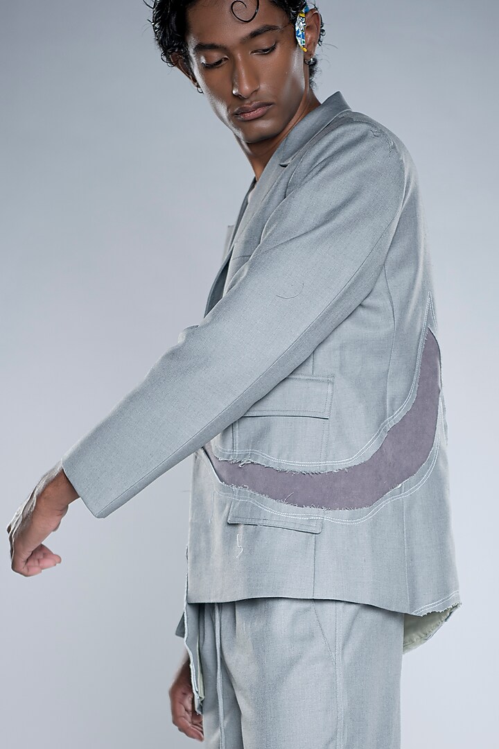 Steel Grey Cotton Blend Deconstructed Blazer by Doh Tak Keh Men at Pernia's Pop Up Shop