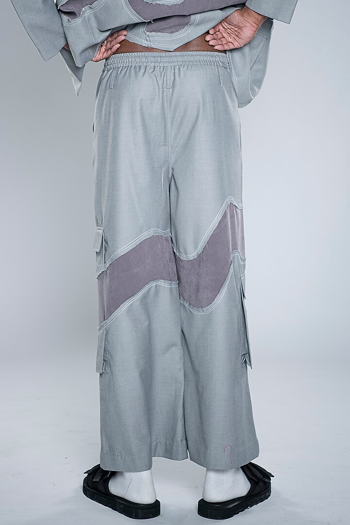 Steel Grey Cotton Blend Suiting Trousers by Doh Tak Keh Men at Pernia's Pop Up Shop