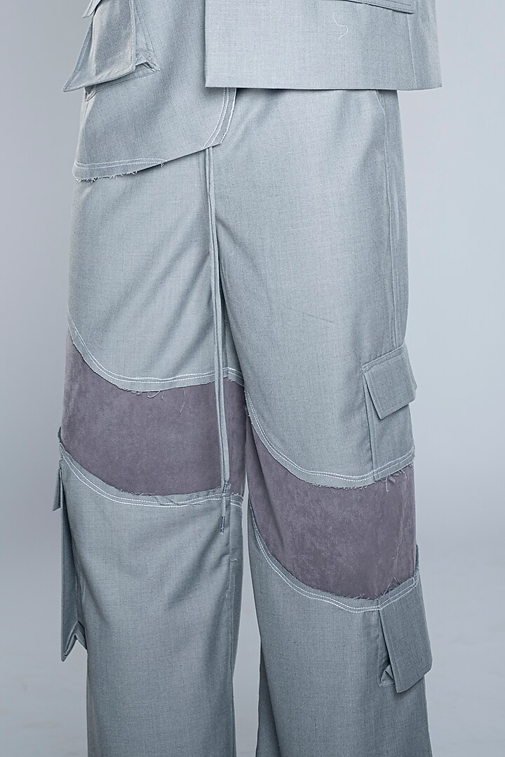 Steel Grey Cotton Blend Suiting Trousers by Doh Tak Keh Men at Pernia's Pop Up Shop