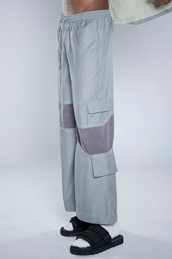 Steel Grey Cotton Blend Suiting Trousers by Doh Tak Keh Men at Pernia's Pop Up Shop