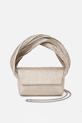 Silver Crystal Hand Embroidered Clutch by Doux Amour