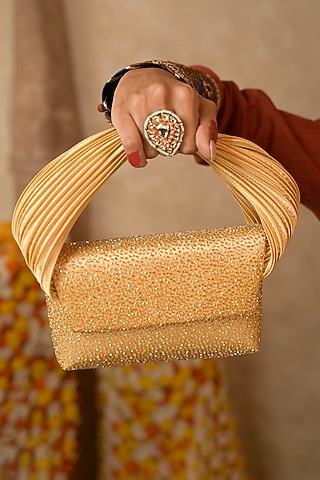 Gold & Silver Crystal Hand Embroidered Clutch by Doux Amour