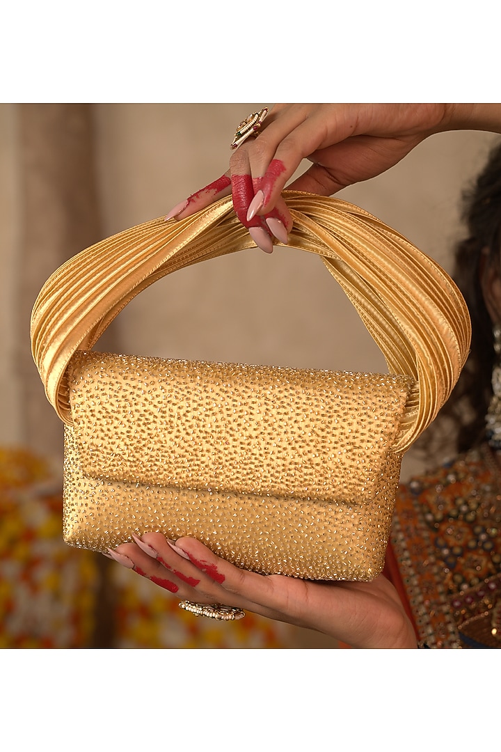 Gold & Silver Crystal Hand Embroidered Clutch by Doux Amour at Pernia's Pop Up Shop