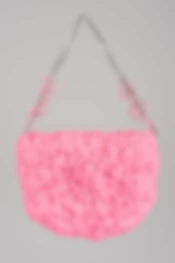 Neon Pink Japanese Bugle Beads Hand Embroidered Mini Sling Clutch by Doux Amour at Pernia's Pop Up Shop