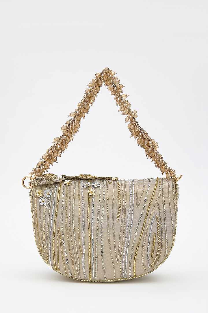 Gold Silver Tissue Silk Crystal Hand Embroidered Clutch by Doux Amour at Pernia's Pop Up Shop