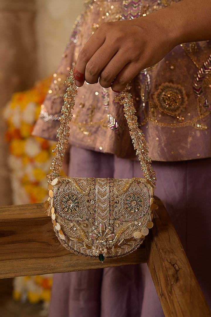 Gold & Silver Crystal Embroidered Flapover Clutch by Doux Amour at Pernia's Pop Up Shop