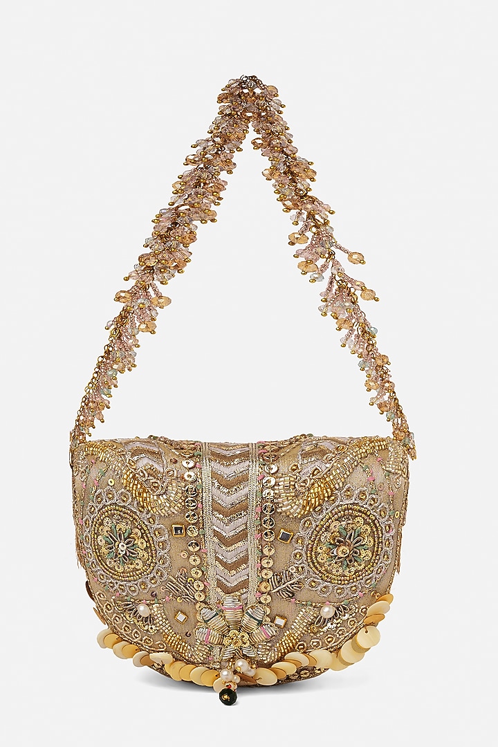 Gold & Silver Crystal Embroidered Flapover Clutch by Doux Amour at Pernia's Pop Up Shop