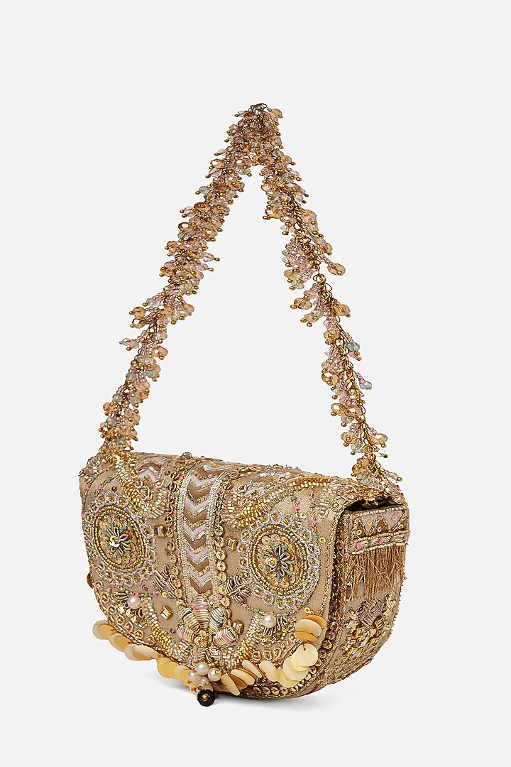 Gold & Silver Crystal Embroidered Flapover Clutch by Doux Amour at Pernia's Pop Up Shop