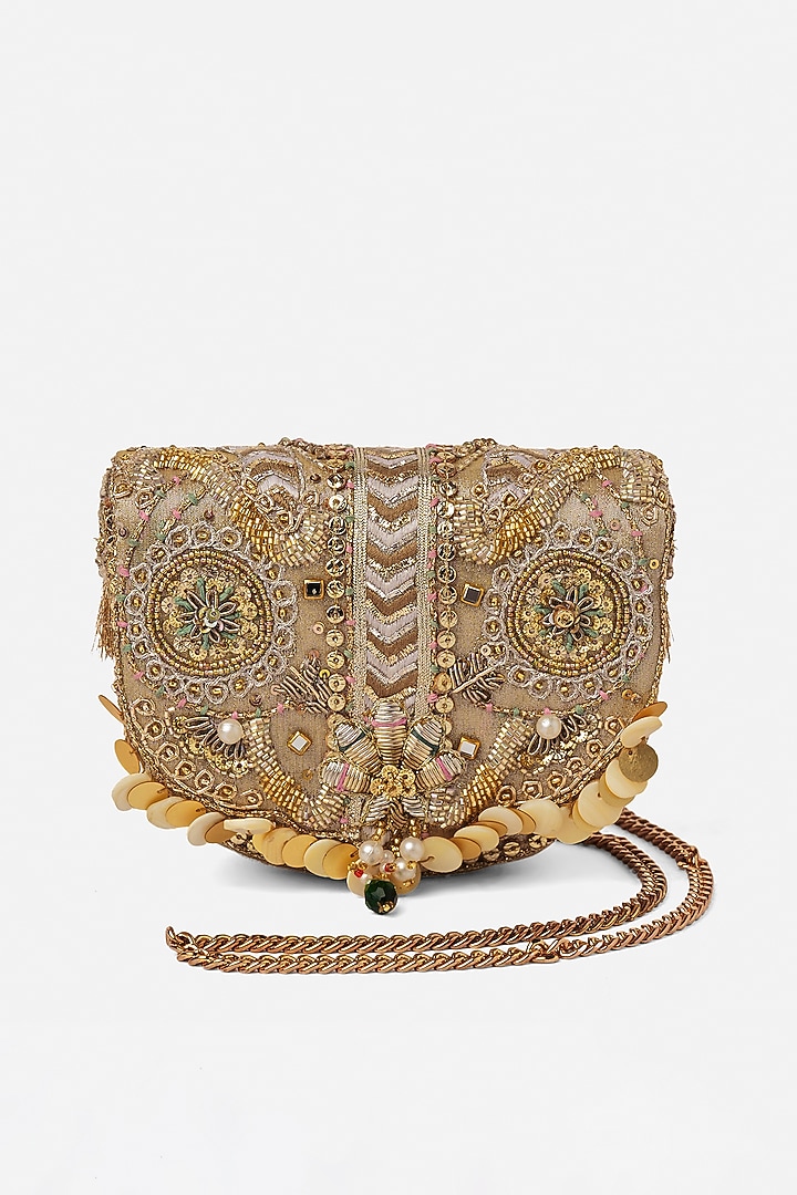 Gold & Silver Crystal Embroidered Flapover Clutch by Doux Amour at Pernia's Pop Up Shop