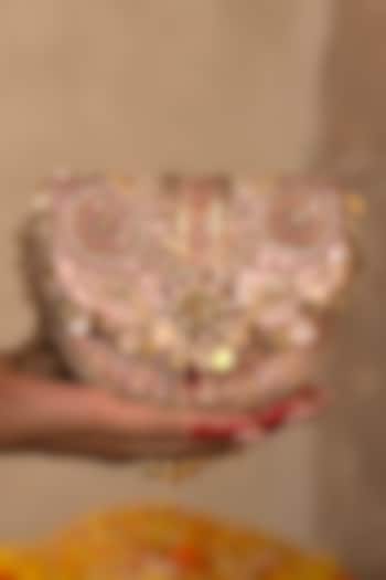 Blush Crystal Embroidered Flapover Clutch by Doux Amour at Pernia's Pop Up Shop