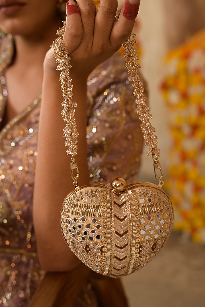Gold Crystal Embroidered Clutch by Doux Amour at Pernia's Pop Up Shop