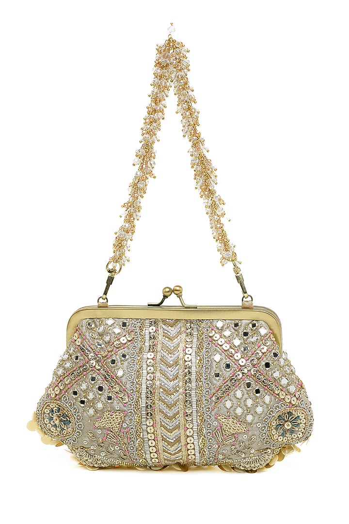 Gold & Silver Crystal Embroidered Clutch by Doux Amour at Pernia's Pop Up Shop