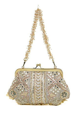 Gold & Silver Crystal Embroidered Clutch by Doux Amour