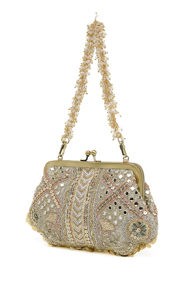 Gold & Silver Crystal Embroidered Clutch by Doux Amour at Pernia's Pop Up Shop